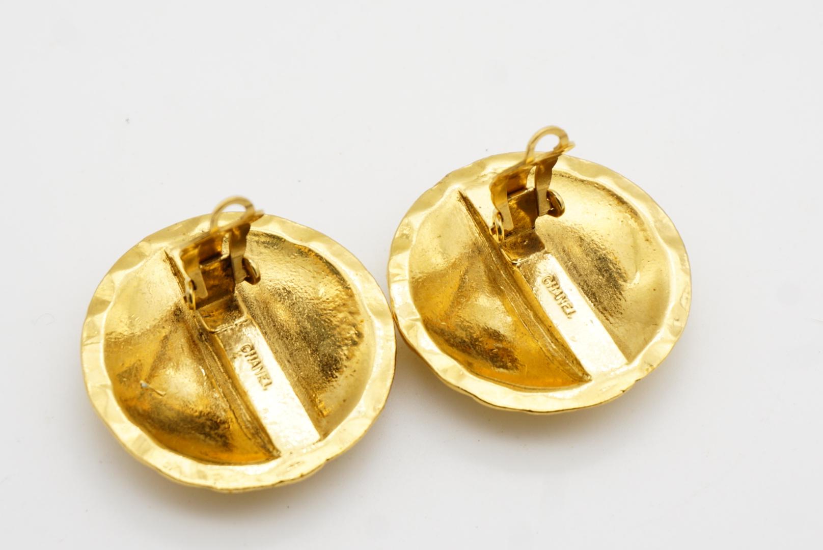 Chanel Vintage 1960s Large Quilted CC Coco Logo Matelassé Medallion Earrings For Sale 9