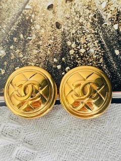 Chanel Vintage 1980s Large Quilted Logo CC Coco Matelassé Medallion Earrings