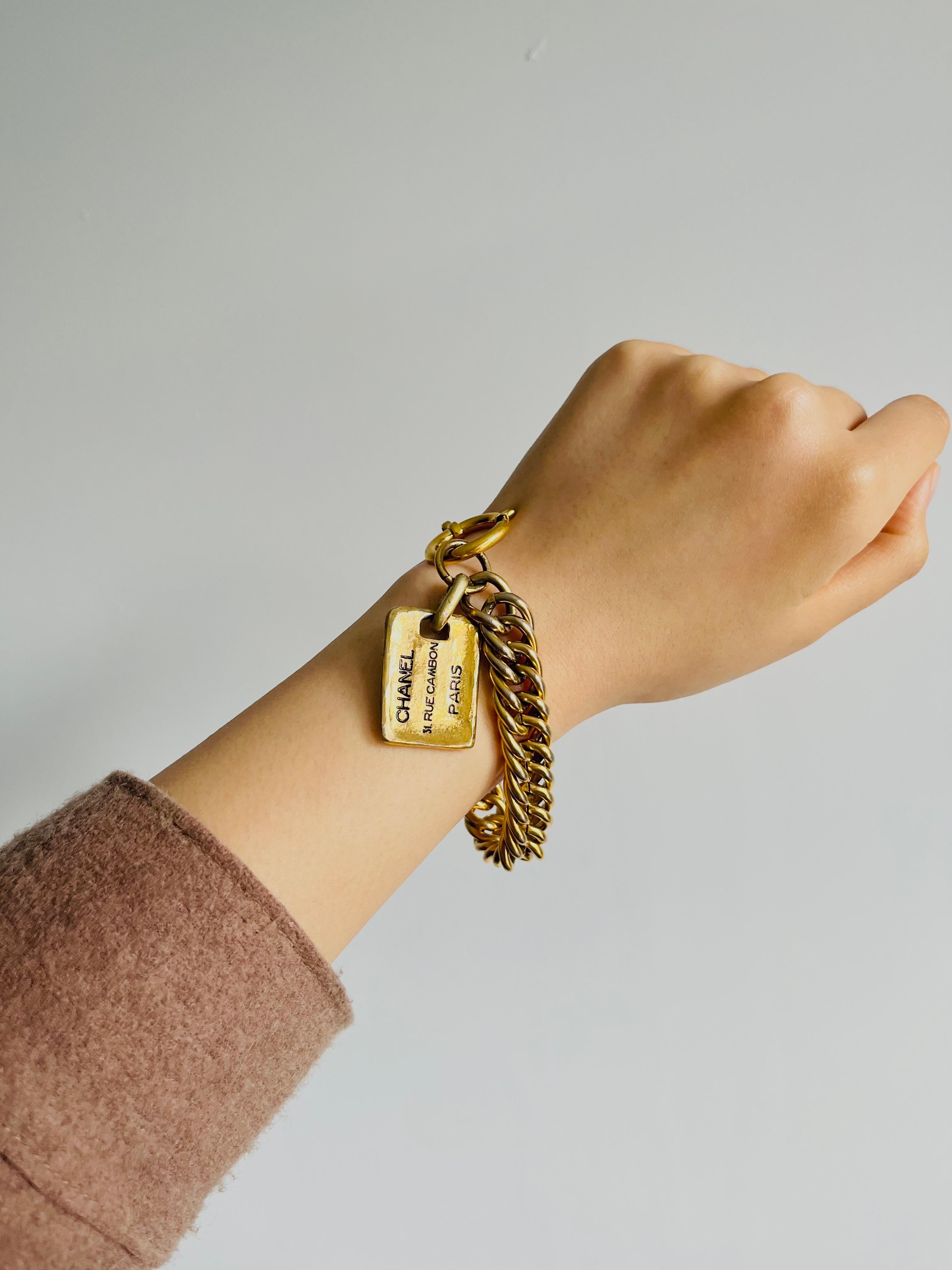 Chanel Vintage 1980 Large Rectangle Black Logo CC 31 Rue Cambon Paris Bracelet 3