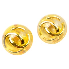 Chanel Vintage 1980s Lucite Dome Gold CC Logo Clip Earrings