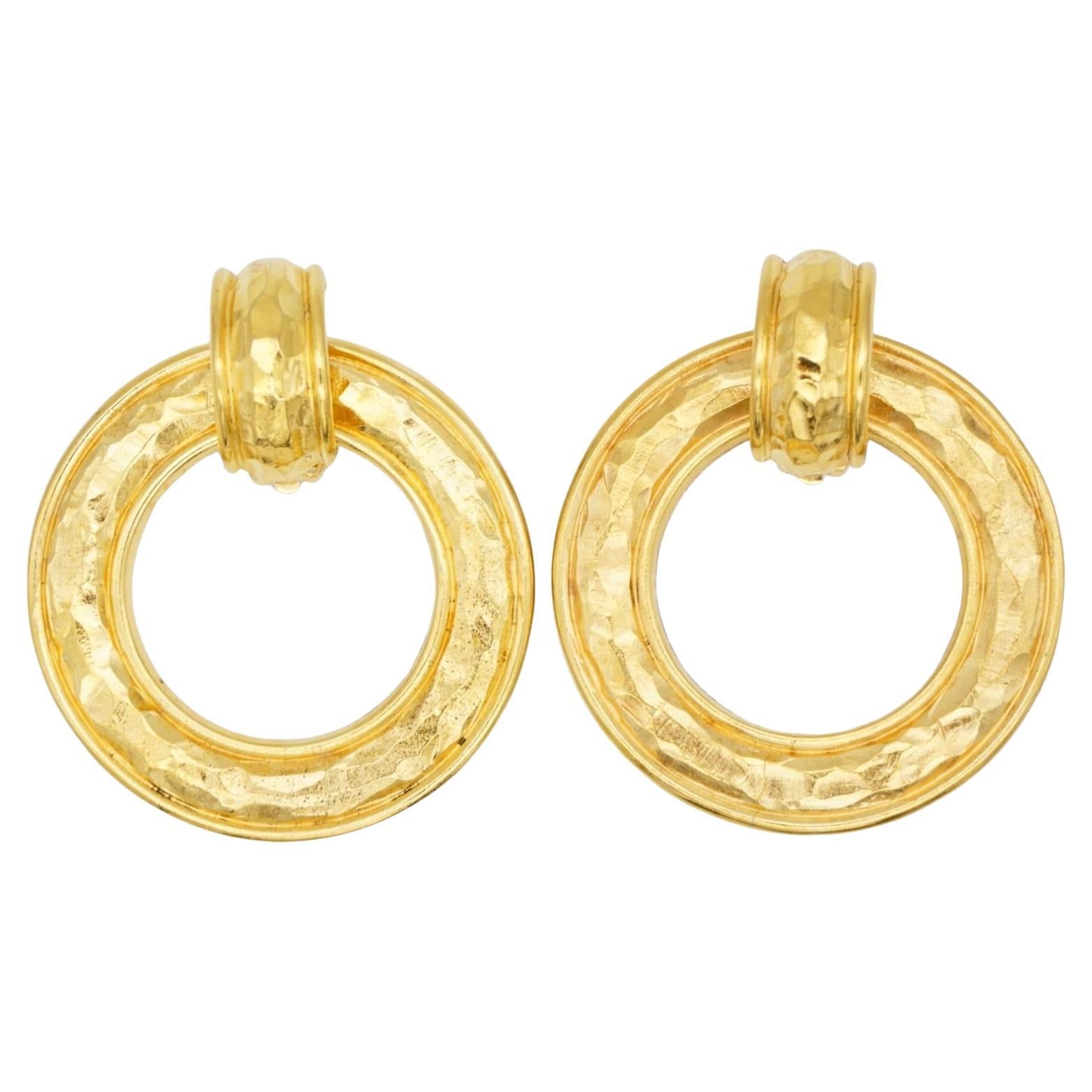 Chanel Vintage 1980s Massive Iconic Lava Round Circle Hoop Chunky Clip Earrings