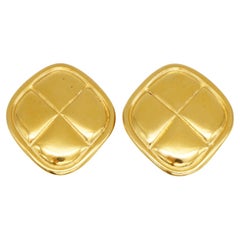 Chanel Vintage 1980 Matelassé Trapuntato Bagliore Diamante Rombo Clip Orecchini in Oro