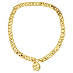 Chanel Vintage 1980s Medallion CC Logo Curb Link interlocked Gold Necklace Belt