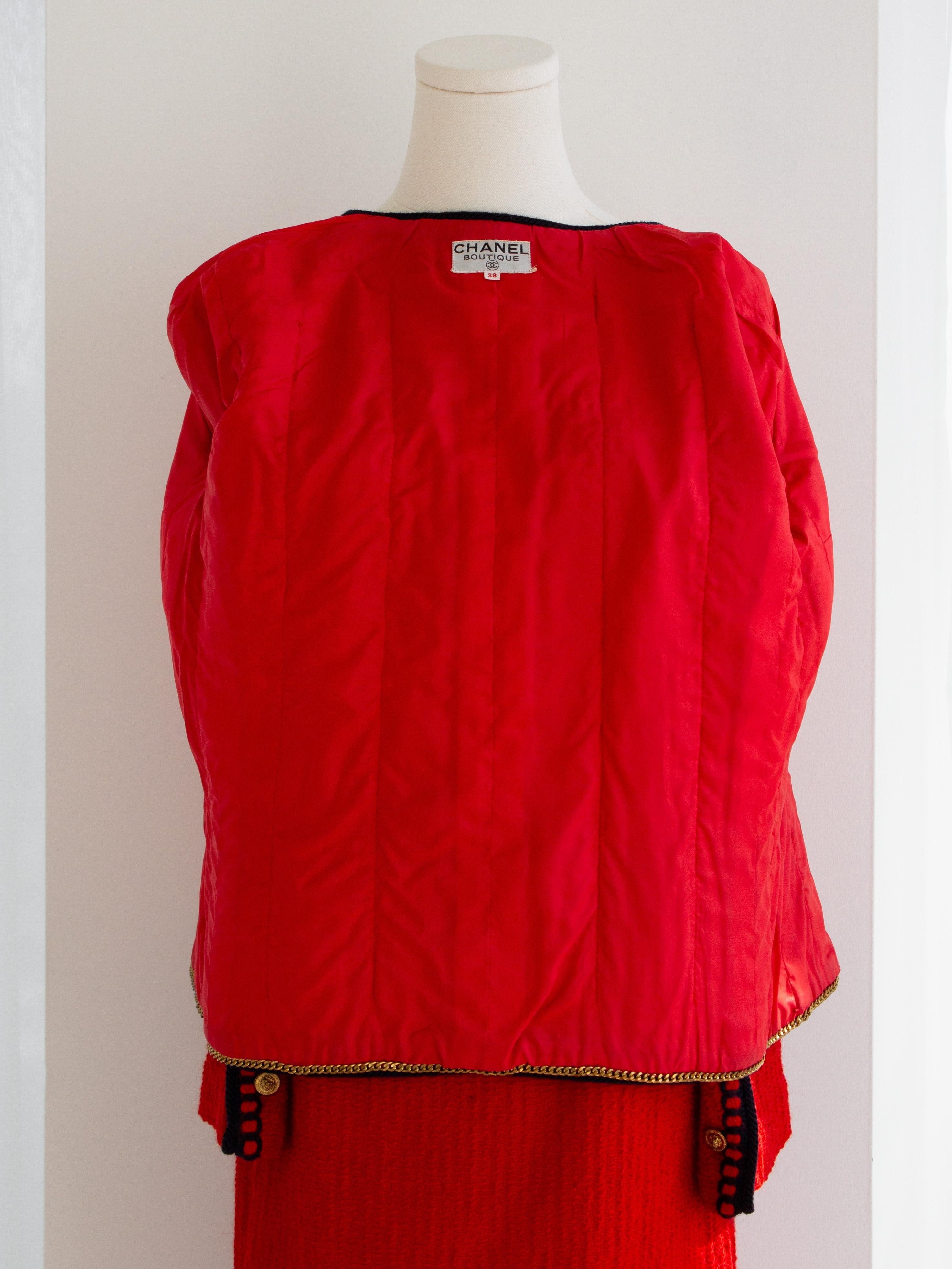 Chanel Vintage 1981 Parisian Red Gold Lion Tweed Jacket Skirt Suit For Sale 7