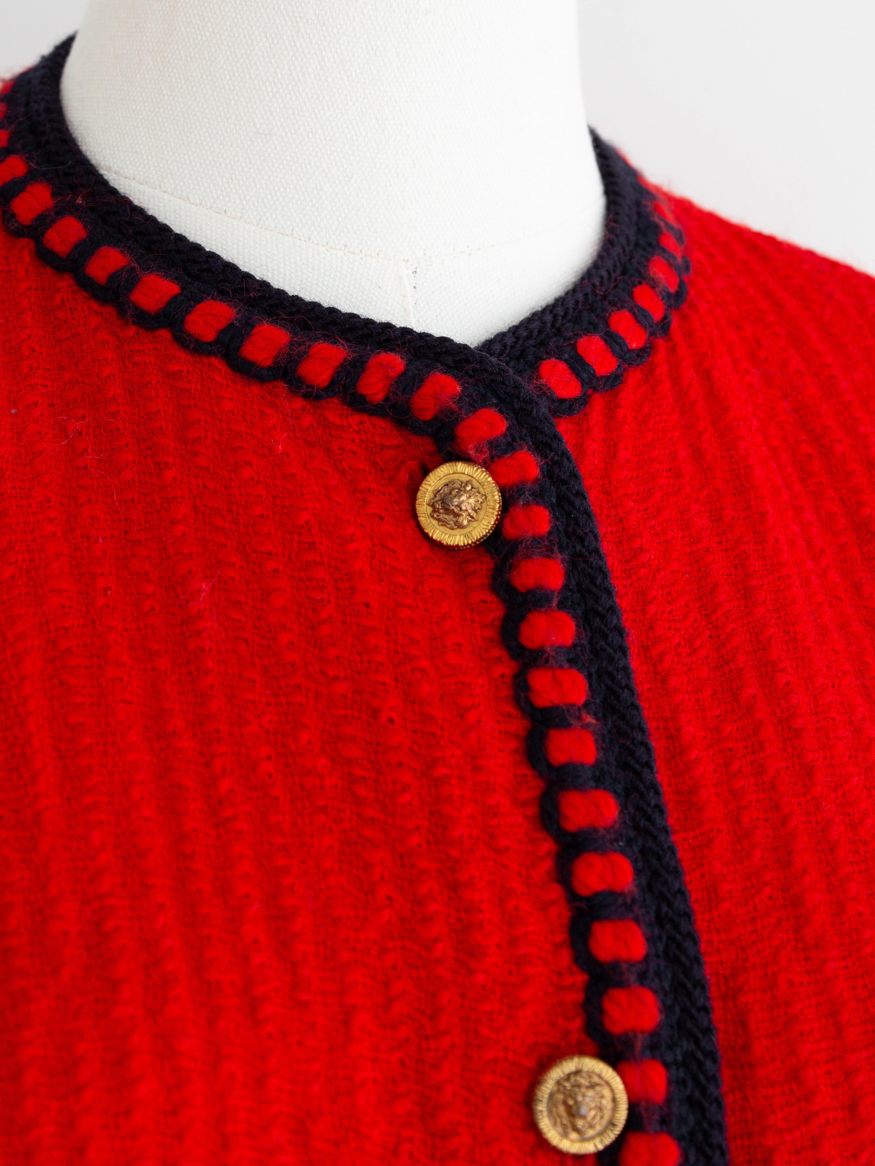 Chanel Vintage 1981 Parisian Red Gold Lion Tweed Jacket Skirt Suit For Sale 1