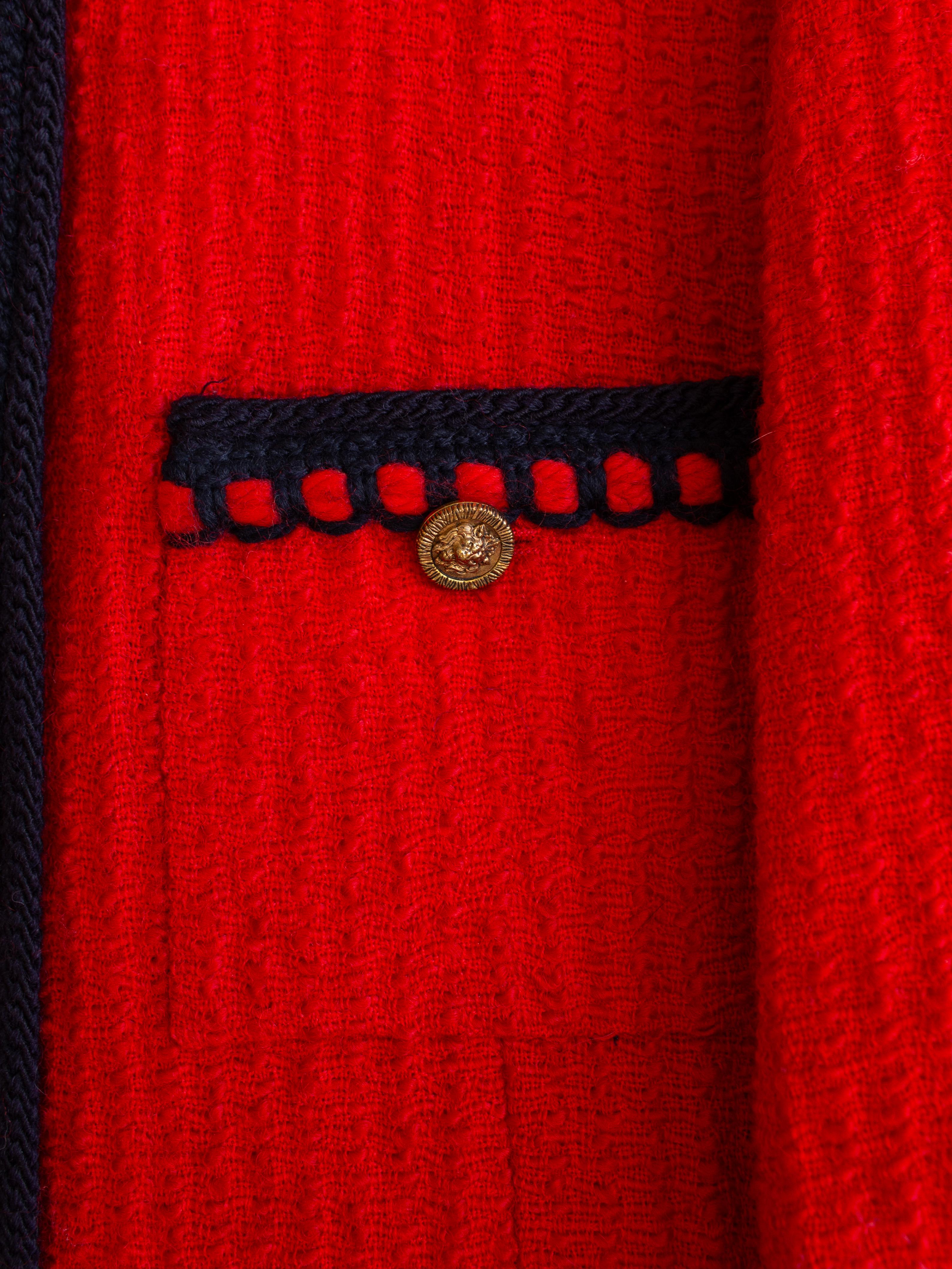 Chanel Vintage 1981 Parisian Red Gold Lion Tweed Jacket Skirt Suit For Sale 4