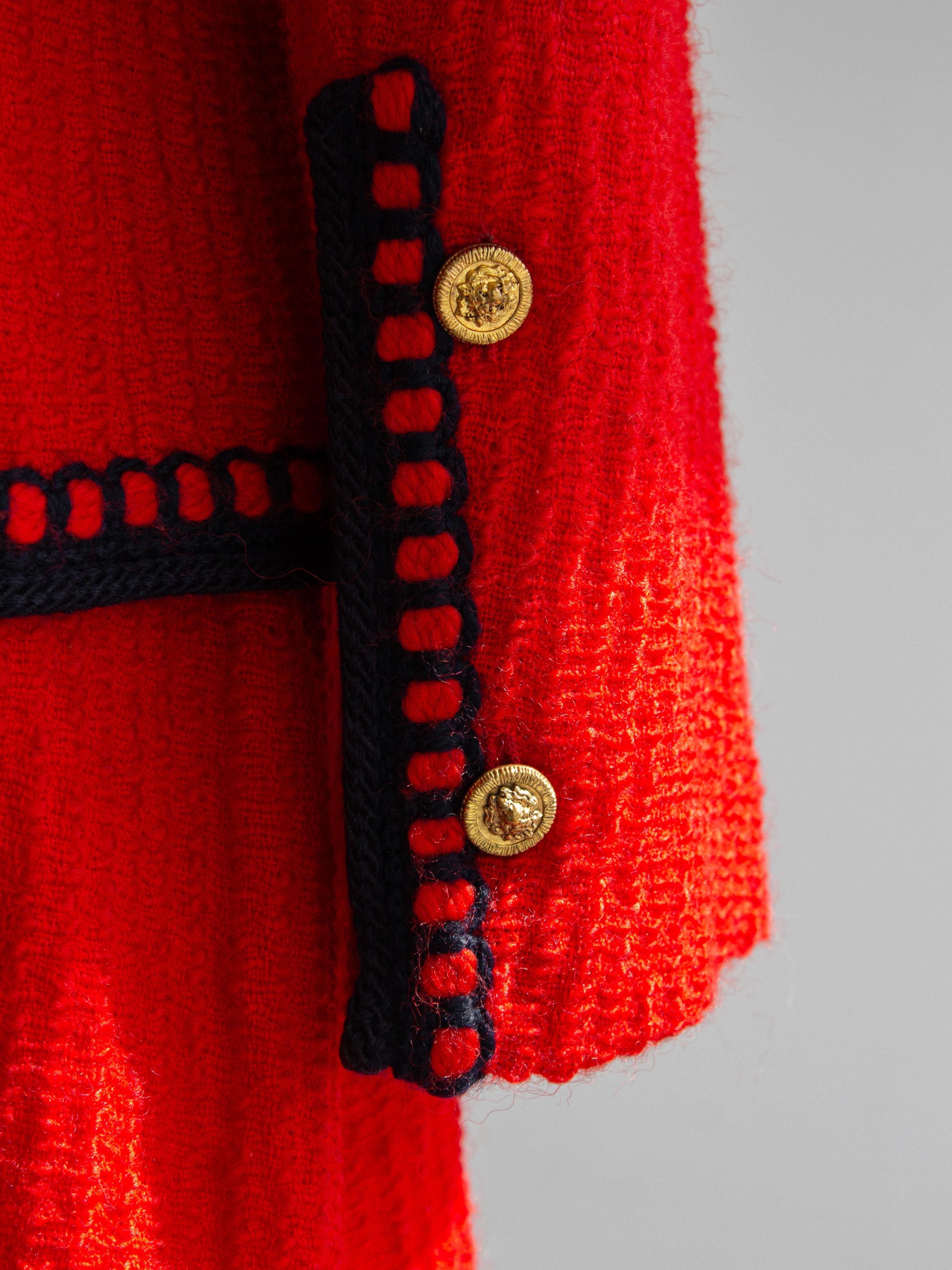 Chanel Vintage 1981 Parisian Red Gold Lion Tweed Jacket Skirt Suit For Sale 4