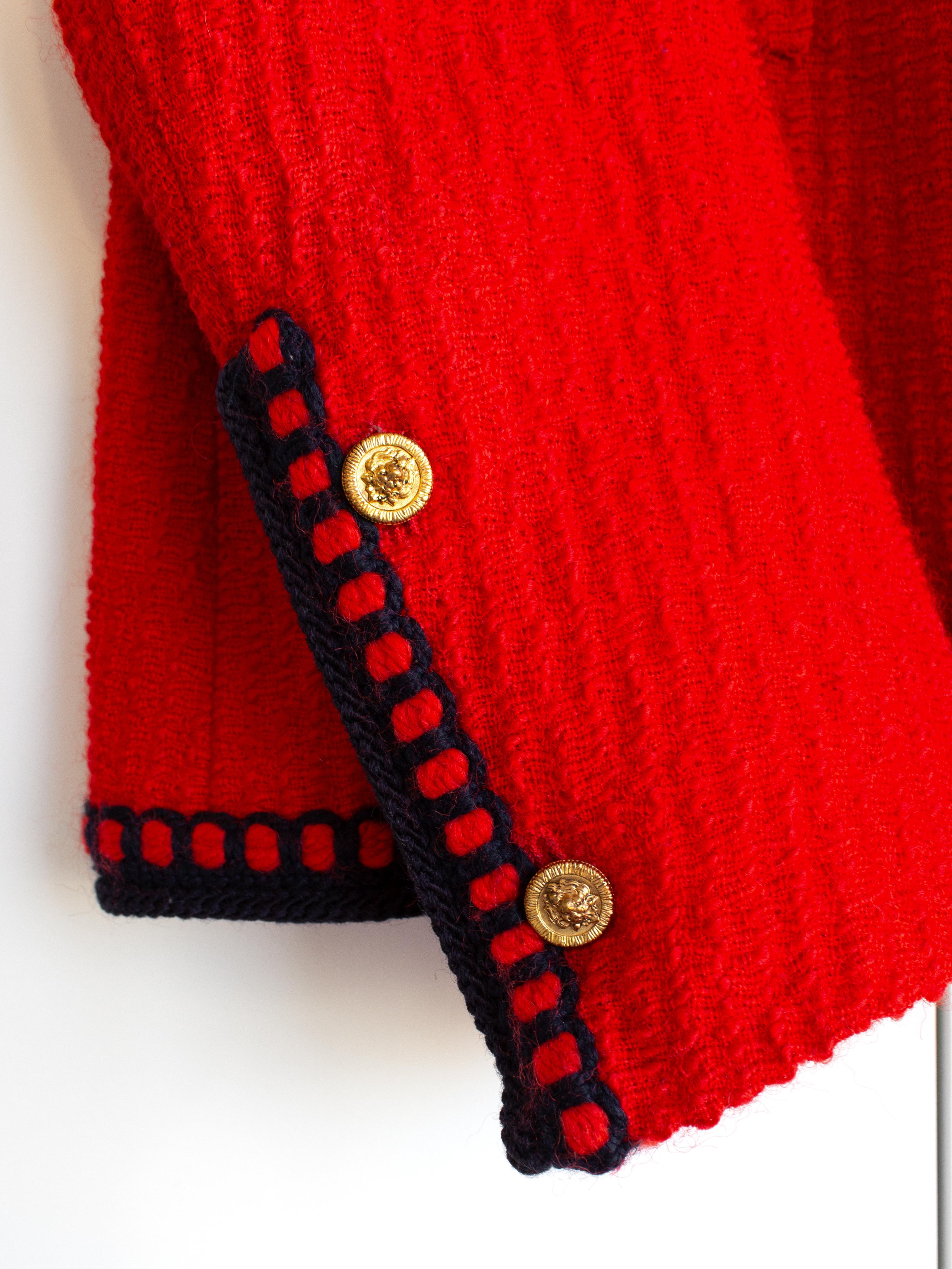 Chanel Vintage 1981 Parisian Red Gold Lion Tweed Jacket Skirt Suit For Sale 5