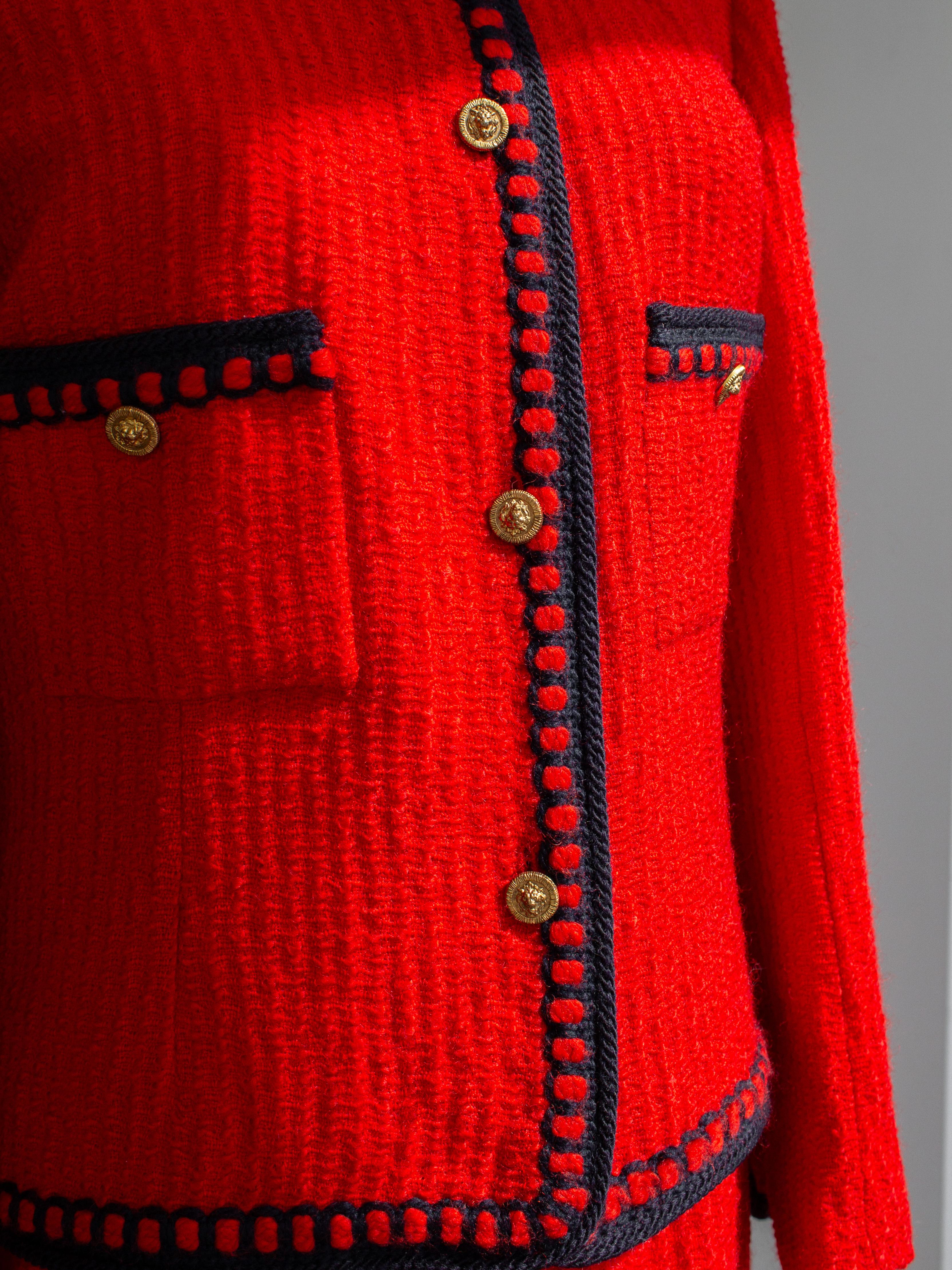 Chanel Vintage 1981 Parisian Red Gold Lion Tweed Jacket Skirt Suit For Sale 5