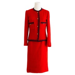 Chanel Vintage 1981 Parigino Rosso Oro Leone Tweed Giacca Gonna Abito