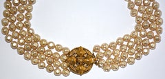 Chanel Vintage 1983 Four-Strand Baroque Pearl Necklace, Ornate Medallion Clasp