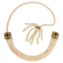 Chanel Vintage 1983 Pearly Pearl Gilded Metal Belt with Red Cabochon