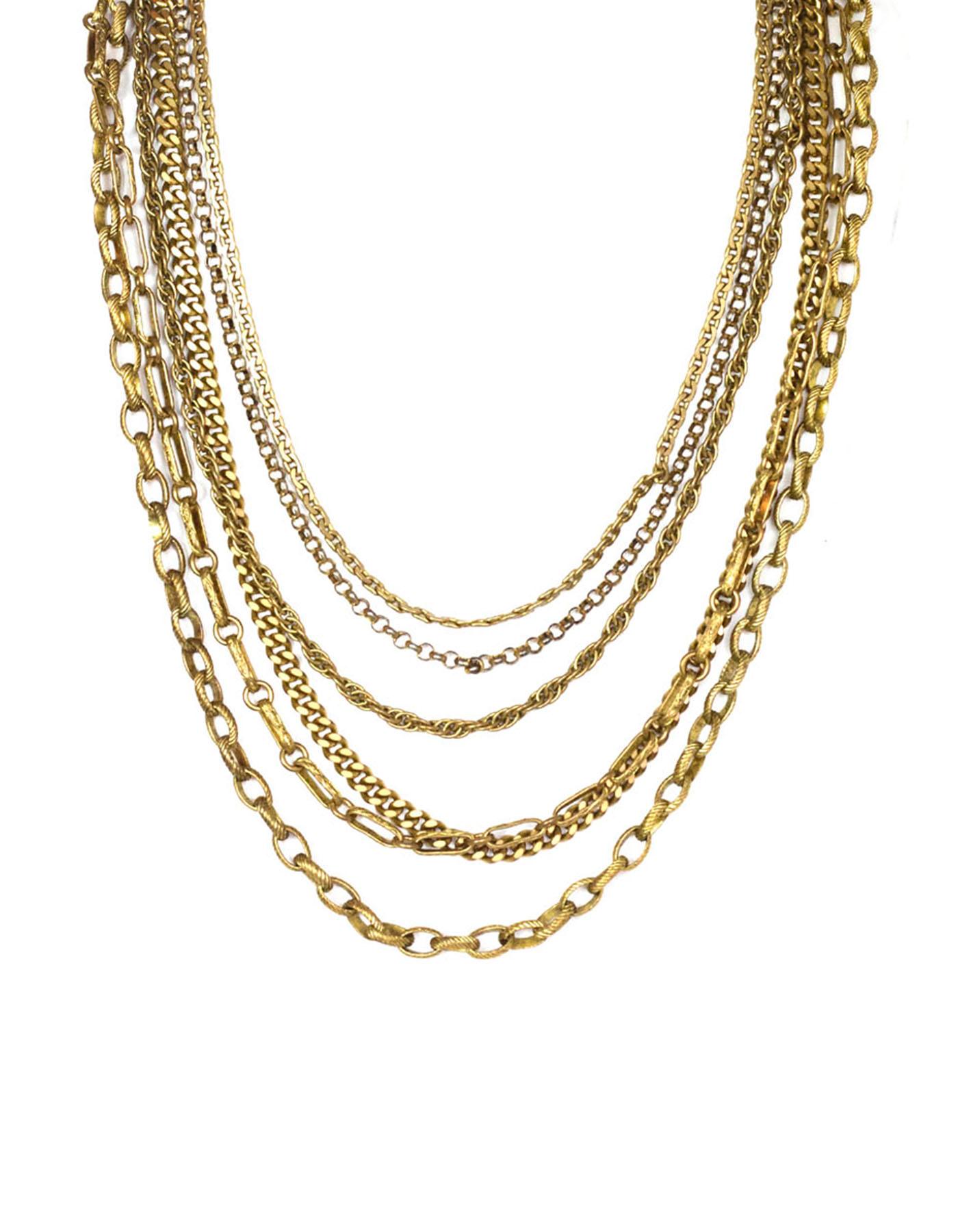 Chanel Vintage 1984 6 Strand Goldtone Chain-link Gripoix Necklace In Excellent Condition In New York, NY