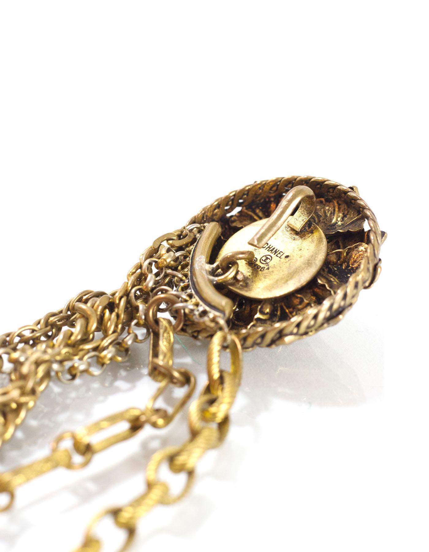 Chanel Vintage 1984 6 Strand Goldtone Chain-link Gripoix Necklace 1