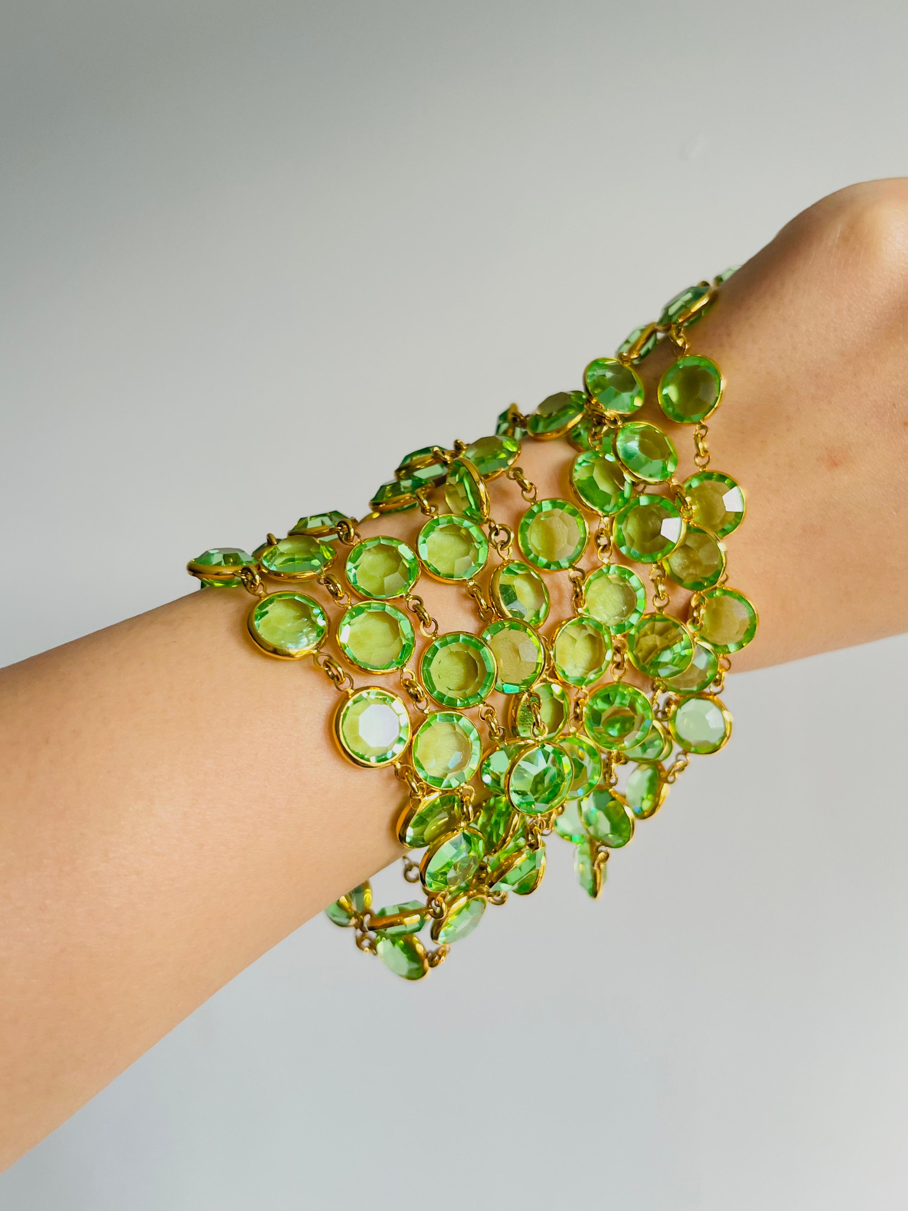 Chanel Vintage 1984 Extra lange Smaragd Kreis Kristalle Lünette Sautoir Halskette im Angebot 5