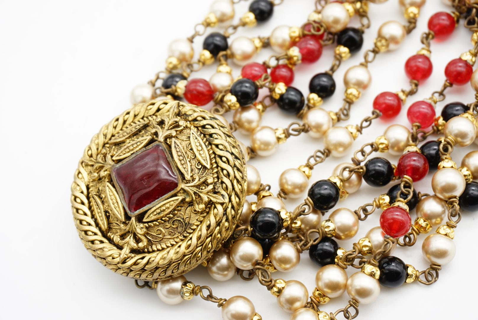 Chanel Vintage 1984 Gripoix Baroque Rubis Perles Onyx Brins Collier ras du cou en vente 8