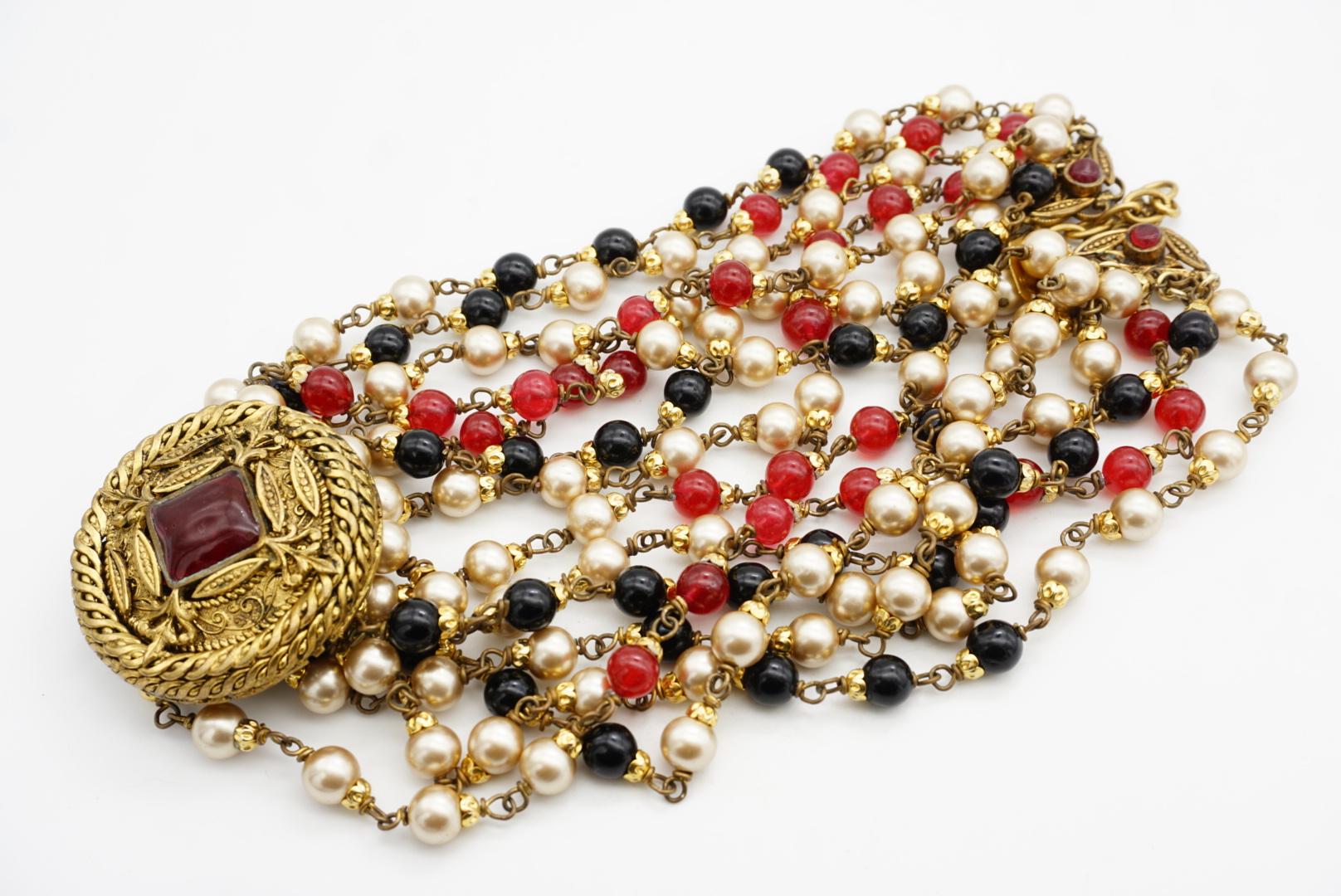 Chanel Vintage 1984 Gripoix Baroque Rubis Perles Onyx Brins Collier ras du cou en vente 9