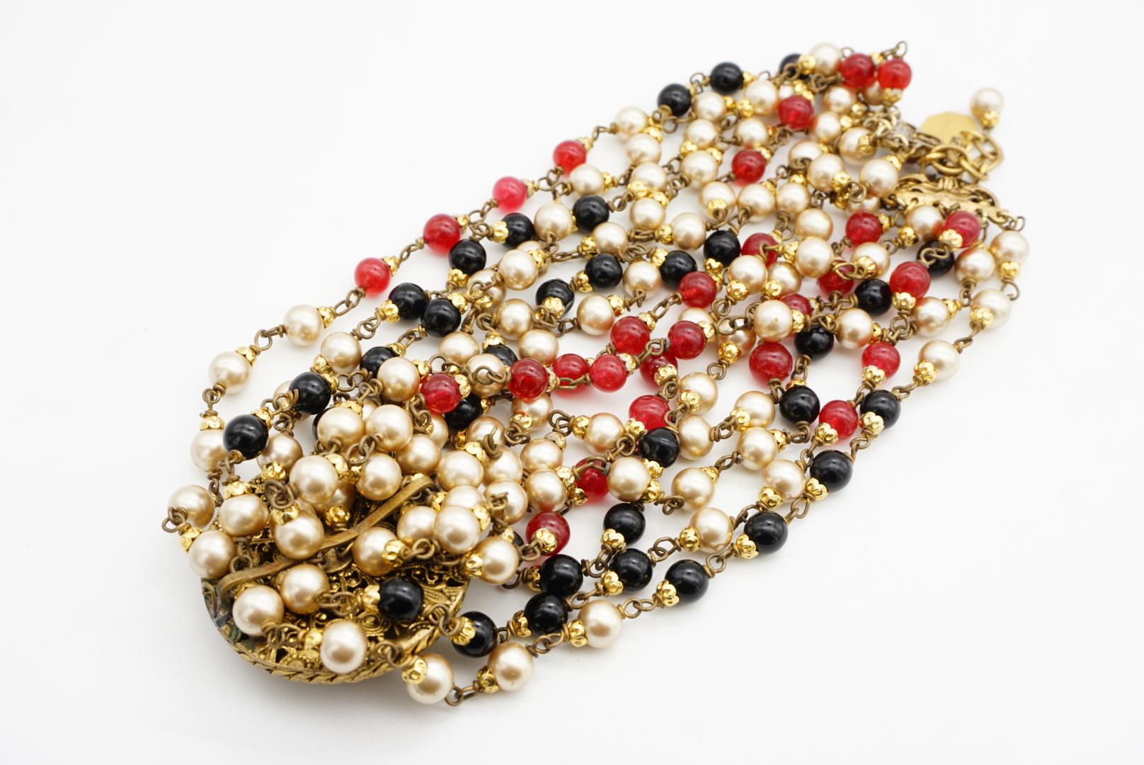 Chanel Vintage 1984 Gripoix Baroque Rubis Perles Onyx Brins Collier ras du cou en vente 10