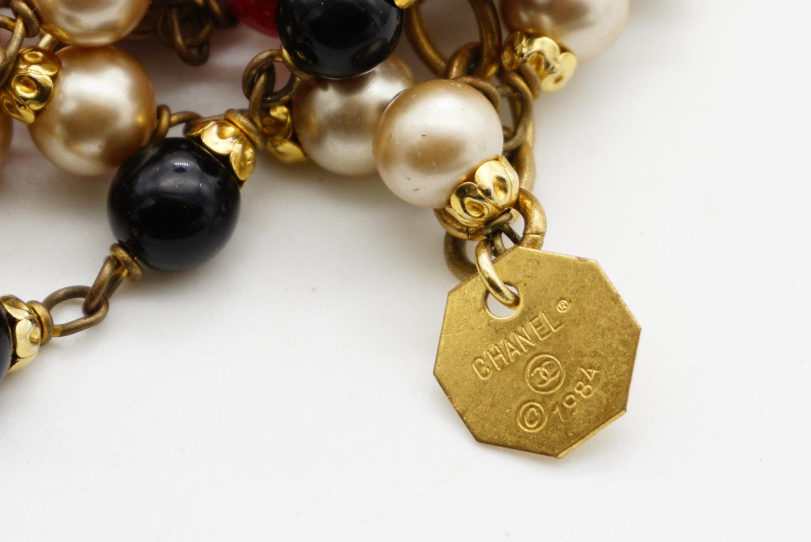 Chanel Vintage 1984 Gripoix Baroque Rubis Perles Onyx Brins Collier ras du cou en vente 11