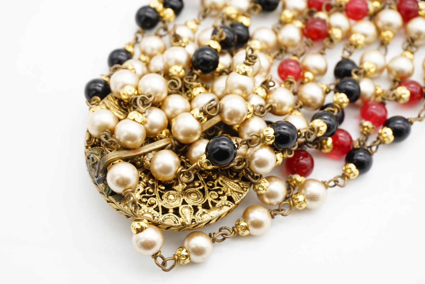 Chanel Vintage 1984 Gripoix Baroque Rubis Perles Onyx Brins Collier ras du cou en vente 12