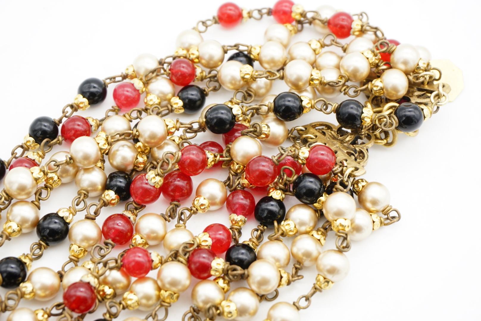 Chanel Vintage 1984 Gripoix Baroque Rubis Perles Onyx Brins Collier ras du cou en vente 13