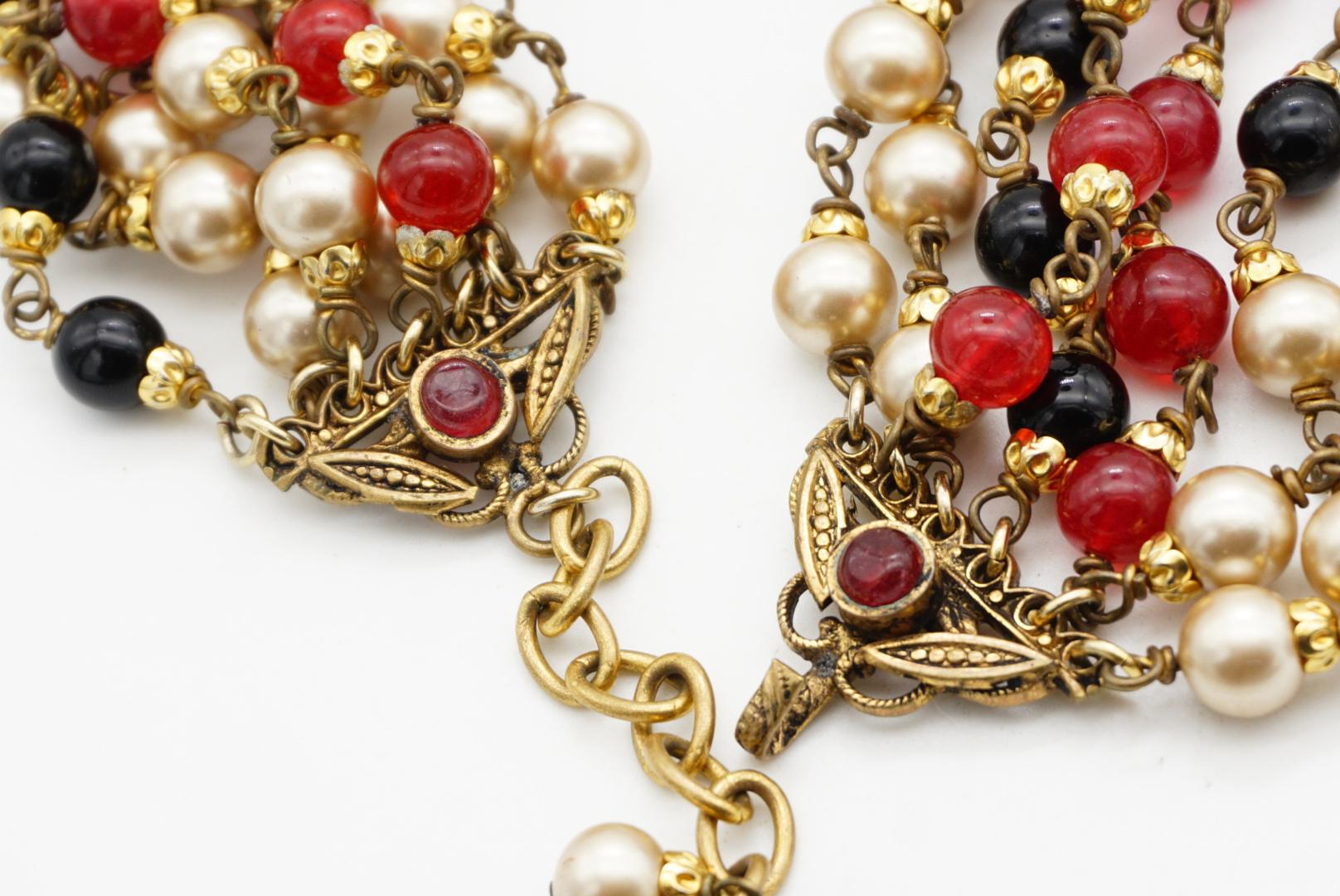 Chanel Vintage 1984 Gripoix Baroque Rubis Perles Onyx Brins Collier ras du cou en vente 15