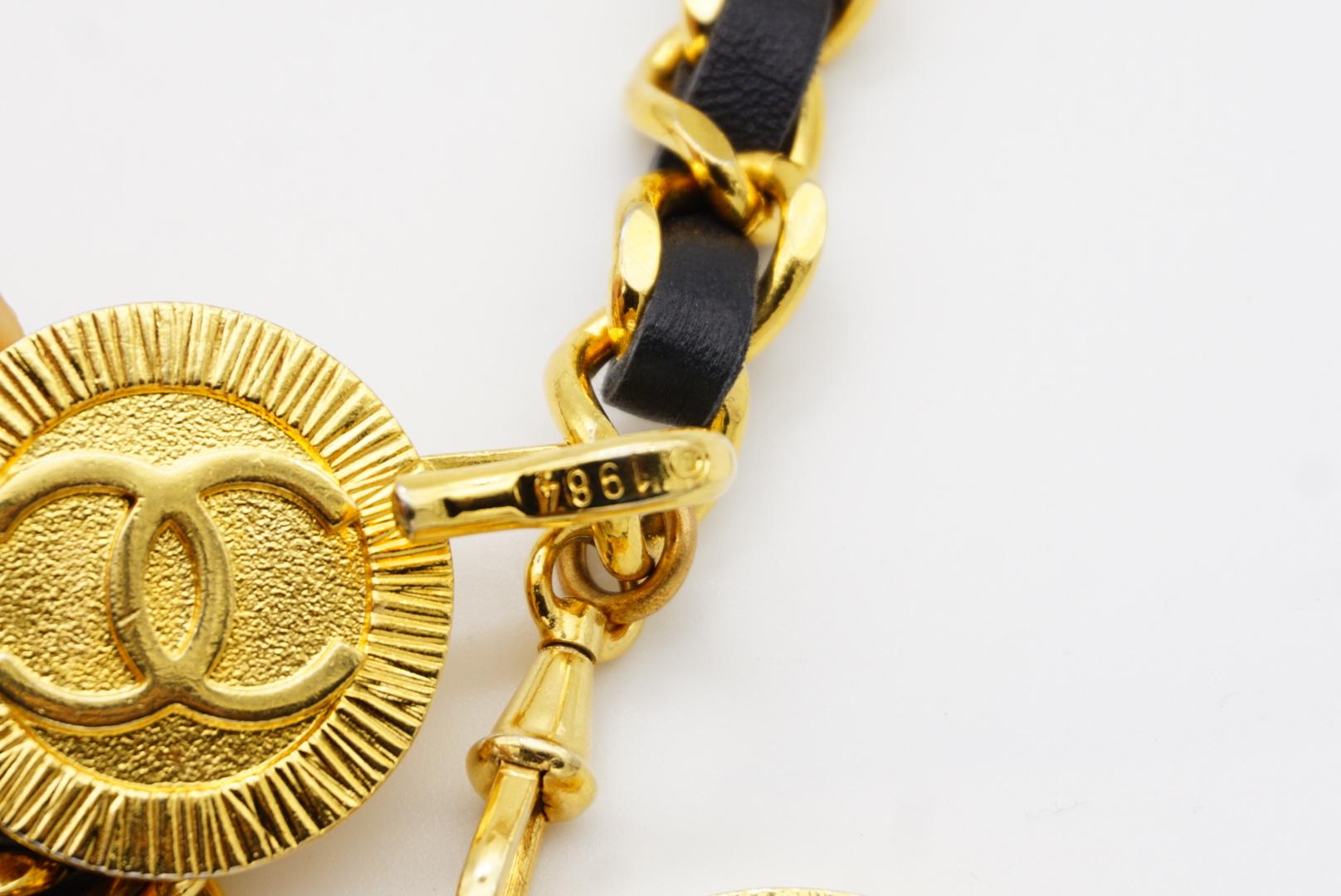 Chanel Vintage 1984 Medallion CC Logo Black Leather triple Strand Necklace Belt For Sale 9