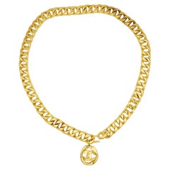 Chanel Vintage 1984 Medallion CC Logo Black Leather triple Strand Necklace Belt