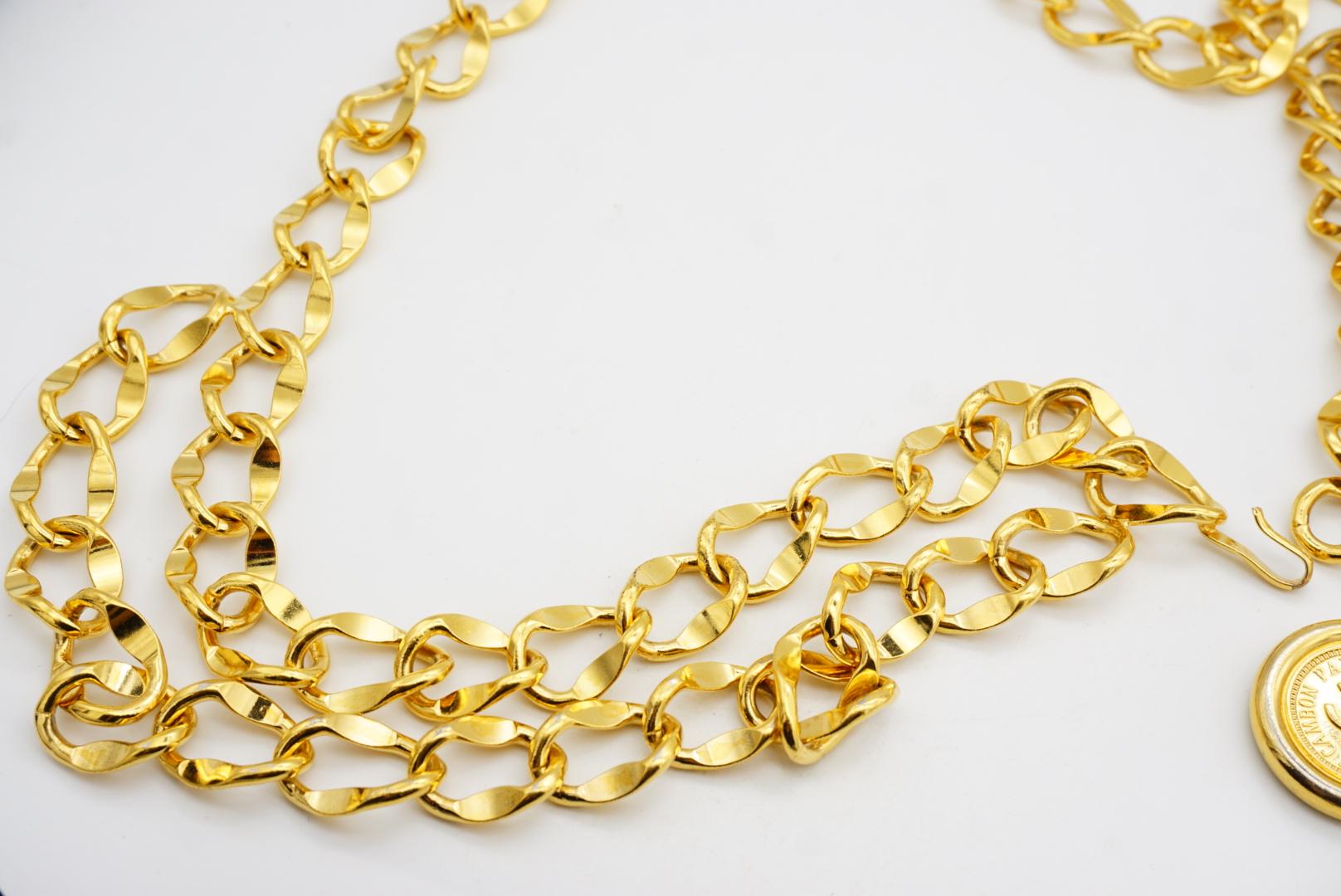 Chanel Vintage 1984 Medaillon CC Logo Kreis Charm Doppelstrang Halskette Gürtel im Angebot 9