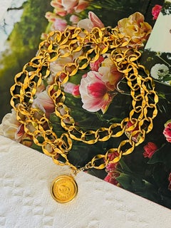 Chanel Vintage 1984 Medallion CC Logo Circle Charm Double Strand Necklace Belt