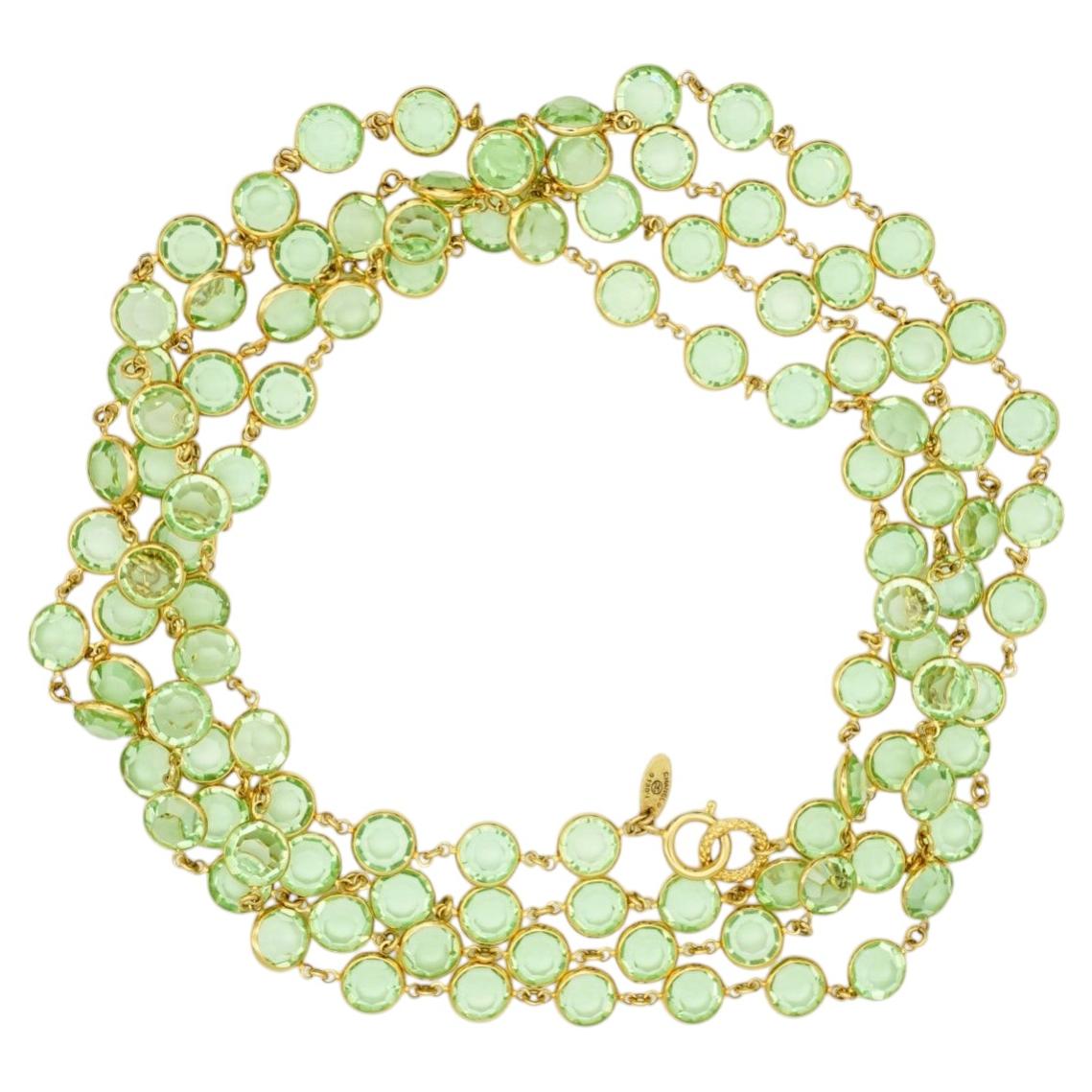 Chanel Vintage 1984 Rare Iconic Green Emerald Crystals Bezel Sautoir Necklace