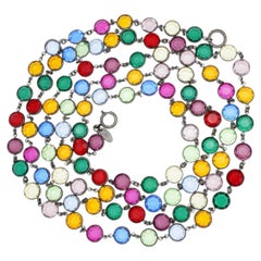 Chanel Vintage 1984 Rare Sautoir Ruby Emerald Sapphire Crystals Bezel Necklace