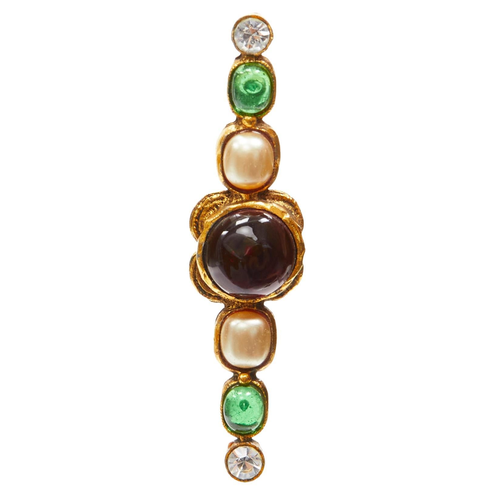 CHANEL Vintage 1985 gold gripoix pearl crystal jewel pin brooch For Sale