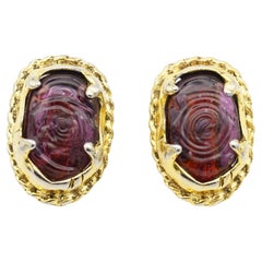 CHANEL Vintage 1985 Gripoix Amethyst Cabochon Crystal Oval Chunky Clip Earrings