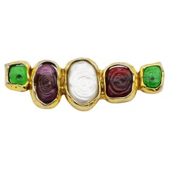 Chanel Vintage 1985 Gripoix Cabochon Ruby Emerald Amethyst White Pearl Brooch