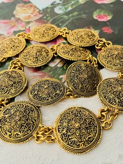 Chanel Vintage 1985 Large Baroque Circle Medallion Flower Relief Necklace Belt