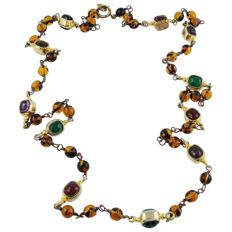 Chanel Vintage 1985 Multicolored Gripoix Necklace For Sale at 1stDibs