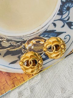 Chanel Vintage 1986 Logo CC Coco Openwork Circle Round Double Dot Clip Earrings
