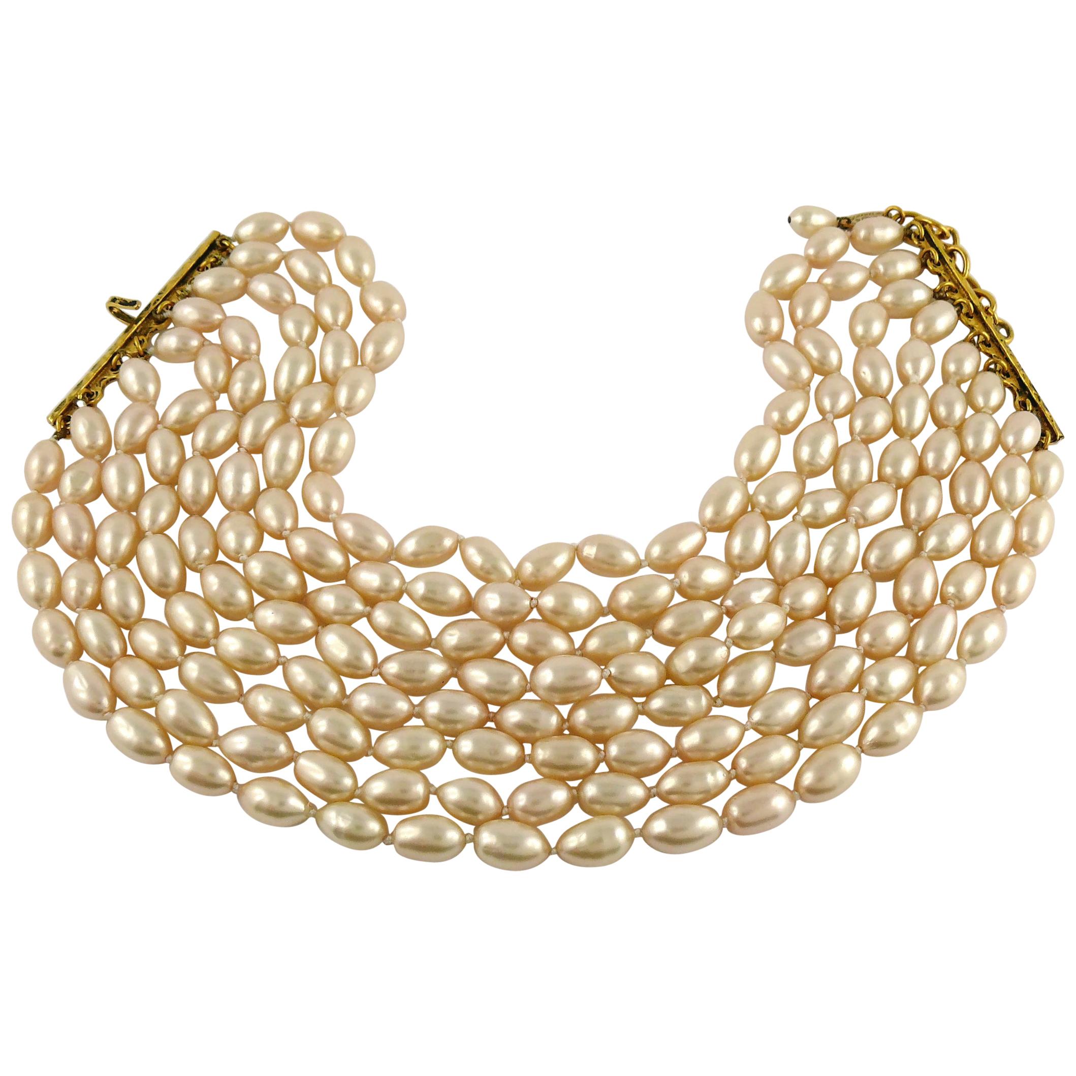 Chanel Vintage 1988 Classic Multi Strand Pearl Choker Necklace at 1stDibs
