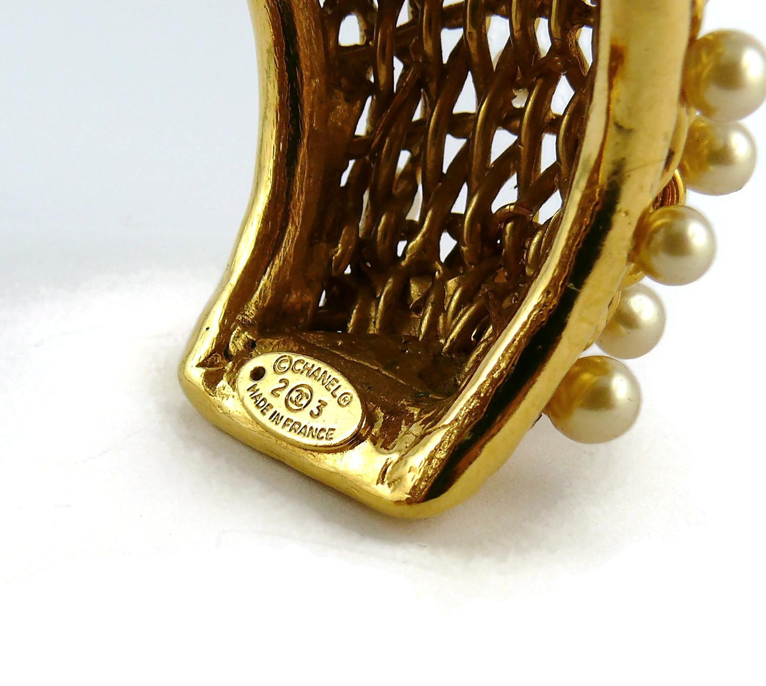 Chanel Vintage 1988 Gold Toned Braided Pearl Wide Cuff Bracelet For Sale 7