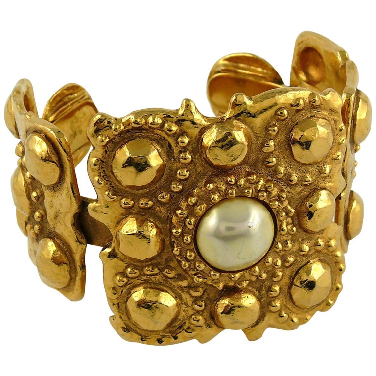 Chanel Vintage 1988 Gold Toned Byzantine Pear Cuff Bracelet For Sale at ...