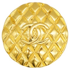Chanel Vintage 1988 Logo CC Coco Matelassé Quilted Medallion Round Gold Brooch
