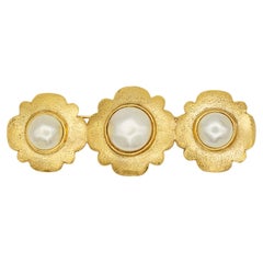 Chanel Vintage 1988 Long Trio Camélia Flower White Pearl Pearls Chunky Brooch