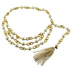 Cintura a catena con nappe di perle Chanel Vintage 1988