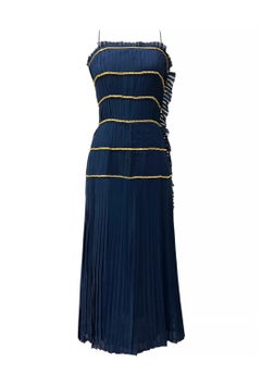 Chanel vintage 1988 pleated navy blue silk dress M