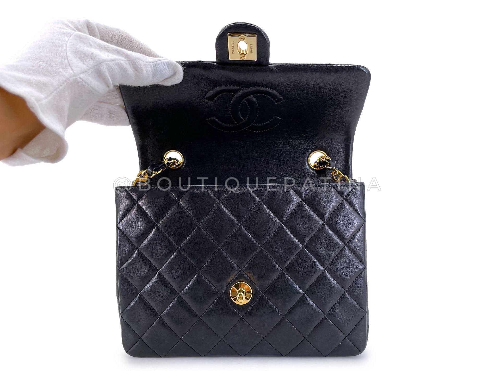 Chanel Vintage 1989 Schwarz Mini Flap Bag Klassisches Lammfell 20cm 24k GHW 68724 im Angebot 5