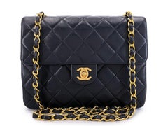 Chanel Vintage 1989 Black Mini Flap Bag Classic Lambskin 20cm 24k GHW 68724