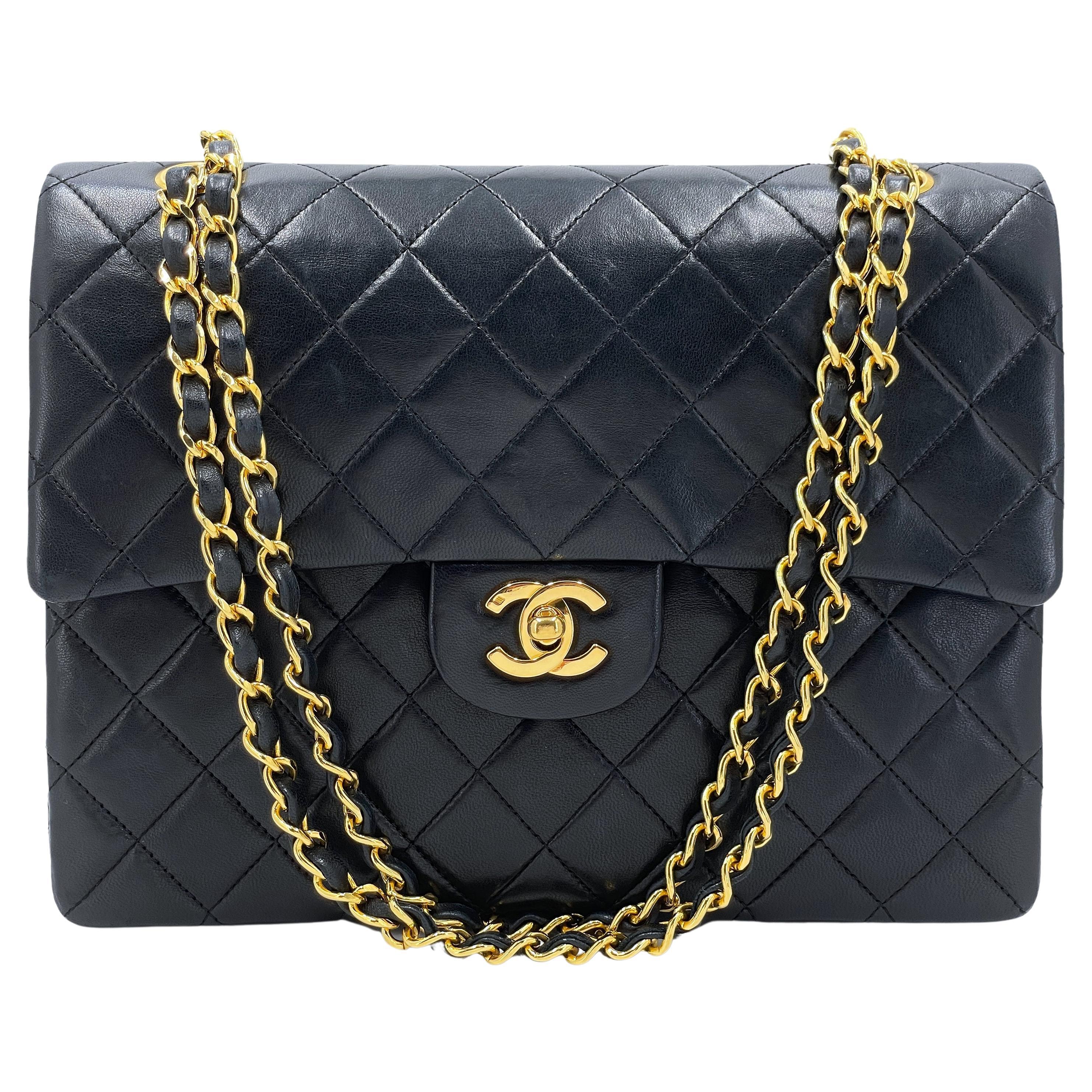 Mini flap bag, Lambskin & gold-tone metal, black — Fashion