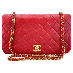 Chanel Vintage 1989 Red Medium Quilted Full Flap Bag 24k GHW Lambskin 68131