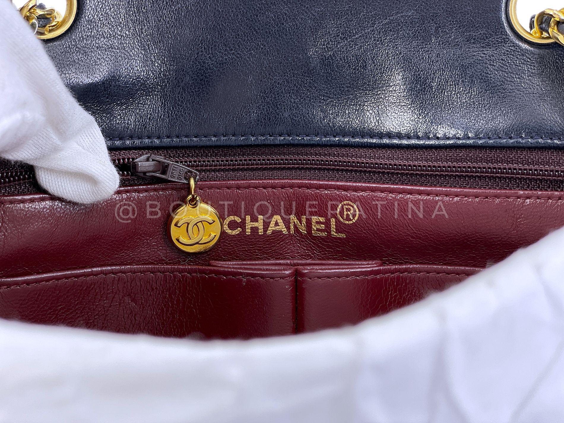 Chanel Vintage 1990 Black Mini Flap Bag Classic Lambskin 20cm 24k GHW 67940 For Sale 7